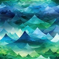 Abstract waves in blue and green colors with mountainous vistas (tiled