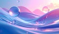 Abstract Blue And Pink Waves With Floating Bubbles And Sunlight pastel liquid Royalty Free Stock Photo