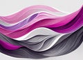 Abstract of waves of flowing pink, magenta, gray and purple on white background