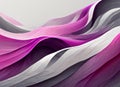 Abstract of waves of flowing pink, magenta, gray and purple on white background