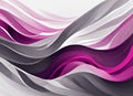 Abstract of waves of flowing pink, magenta, gray and purple on white background