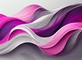 Abstract of waves of flowing pink, magenta, gray and purple on white background