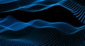 Waves of glowing blue particles on dark background, concept of futuristic digital technology Royalty Free Stock Photo