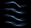 Abstract Waves. Shiny blue moving lines design element on dark background for greeting card and disqount voucher. Royalty Free Stock Photo