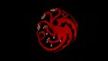 Abstract waving flag with a red three headed dragon on black background, seamless loop. Symbol of Targaryen family, Game