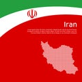 Abstract waving iran flag, mosaic map. Iranian state patriotic banner, flyer. Business booklet. Card design. Creative background