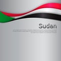 Abstract waving sudan flag. National sudanese poster. Creative metal background for design of patriotic holiday card. State sudan