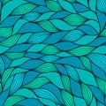 Abstract wavy background in teal and blue colors. Seamless pattern. Blue and marrs green waves. Vector wave texture.