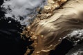 Abstract wavy background. white and gold acrylic paint on a black background. Imitation marble