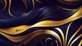 Abstract wavy blue wallpaper with golden lines. Waves background with curvy details. 3D rendering background with bluish gold Royalty Free Stock Photo