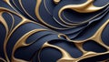 Abstract wavy blue wallpaper with golden lines. Waves background with curvy details. 3D rendering background with bluish gold Royalty Free Stock Photo