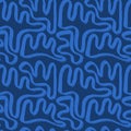 Abstract wavy brush lines pattern in blue artistic stroke vector seamless background design Royalty Free Stock Photo