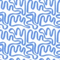 Abstract wavy brush lines pattern in blue artistic stroke vector seamless background design Royalty Free Stock Photo
