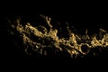 Abstract wavy flow of golden confetti on a black background. Festive design element. Royalty Free Stock Photo