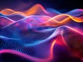 Abstract wavy lines with bright neon colors glowing on a dark background, digital sound or data visualization Royalty Free Stock Photo