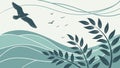 Abstract Wavy Lines with Floating Leaves Pattern, vector design Generative AI Royalty Free Stock Photo