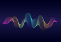 Abstract  wavy lines surface with rainbow color on dark blue background. Soundwave of gradient lines.Vector digital frequency Royalty Free Stock Photo