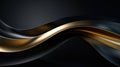 Abstract wavy metallic black and gold background. 3d render illustration Generative AI