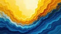 Abstract wavy ocean and sun digital art a vibrant blue and gold composition. Generative AI Royalty Free Stock Photo