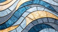 Abstract wavy pattern in blue, grey and gold mosaic tiles Royalty Free Stock Photo