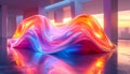Abstract Wavy Sculpture Illuminated With Neon Orange Pink and Blue Light in an Interior Royalty Free Stock Photo
