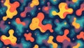 Abstract wavy shapes in orange teal and yellow create a dynamic seamless pattern on dark blue background. Organic fluid forms Royalty Free Stock Photo