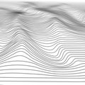 Abstract Wavy Stripe Wireframe Background. Digital Cyberspace Mountains with Valleys. 3D Technology Illustration Landscape