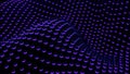 Abstract wavy texture of flowing purple and black particles, seamless loop. Design. Big ripples of cubic shaped canvas. Royalty Free Stock Photo