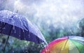 Abstract Weather Concept - Rain And Lightning On Umbrellas Royalty Free Stock Photo