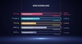 Abstract web download process visualization with colorful horizontal options and dark blue background showing data transfer Royalty Free Stock Photo