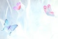 Abstract wedding horizontal butterfly background. Pastel light blue backdrop Royalty Free Stock Photo