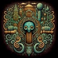Abstract whimsical ornate mystical background with magical symbols and signs