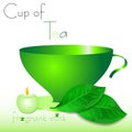 Abstract white background with green cup of tea and mint leaves Royalty Free Stock Photo