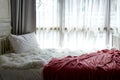 White bedroom with white curtain on window Royalty Free Stock Photo