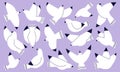 Abstract white birds silhouettes. Flying dove or seagulls, geometrical pigeon drawing. Fashion contemporary flock gulls Royalty Free Stock Photo