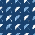 Abstract White Blue Rain Umbrellas Vector Graphic Seamless Pattern