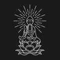 Abstract white border line Buddha Meditation on lotus flower sign on black background vector design Royalty Free Stock Photo