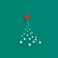 Abstract white Christmas fir tree made from spheres and a red star on a green tidewater color background Royalty Free Stock Photo