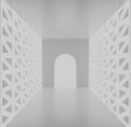 Abstract white 3d corridor with arch and interesting luminous walls. Royalty Free Stock Photo