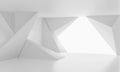 Abstract white 3d interior with chaotic polygonal relief pattern on the wall. 3d render Royalty Free Stock Photo