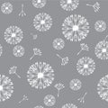 Abstract white dandelions on a gray background. Seamless pattern.