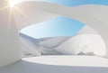 Abstract white distorted wall, modern style, architecture with blue sky background, 3d render Royalty Free Stock Photo