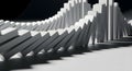 Abstract white dominoes falling in a curve, creating a wave pattern with dramatic shadows. Royalty Free Stock Photo
