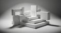 Abstract White Geometric Forms on Platform in Studio Lighting Royalty Free Stock Photo