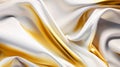 Abstract white and gold silk fabric texture background. Elegant luxury satin cloth with wave. Prestigious, award Royalty Free Stock Photo