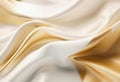 Abstract white and gold silk fabric texture background. Elegant luxury satin cloth with wave. Prestigious, award Royalty Free Stock Photo