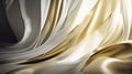 Abstract white and gold silk fabric texture background. Elegant luxury satin cloth with wave. Prestigious, award Royalty Free Stock Photo