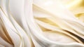 Abstract white and gold silk fabric texture background. Elegant luxury satin cloth with wave. Prestigious, award Royalty Free Stock Photo