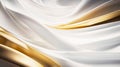 Abstract white and gold silk fabric texture background. Elegant luxury satin cloth with wave. Prestigious, award Royalty Free Stock Photo