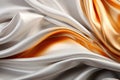 Abstract white gold textile silk fabric. Soft light background for cosmetics Royalty Free Stock Photo